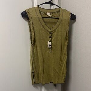 Free People Olive Button-Front Tank Top